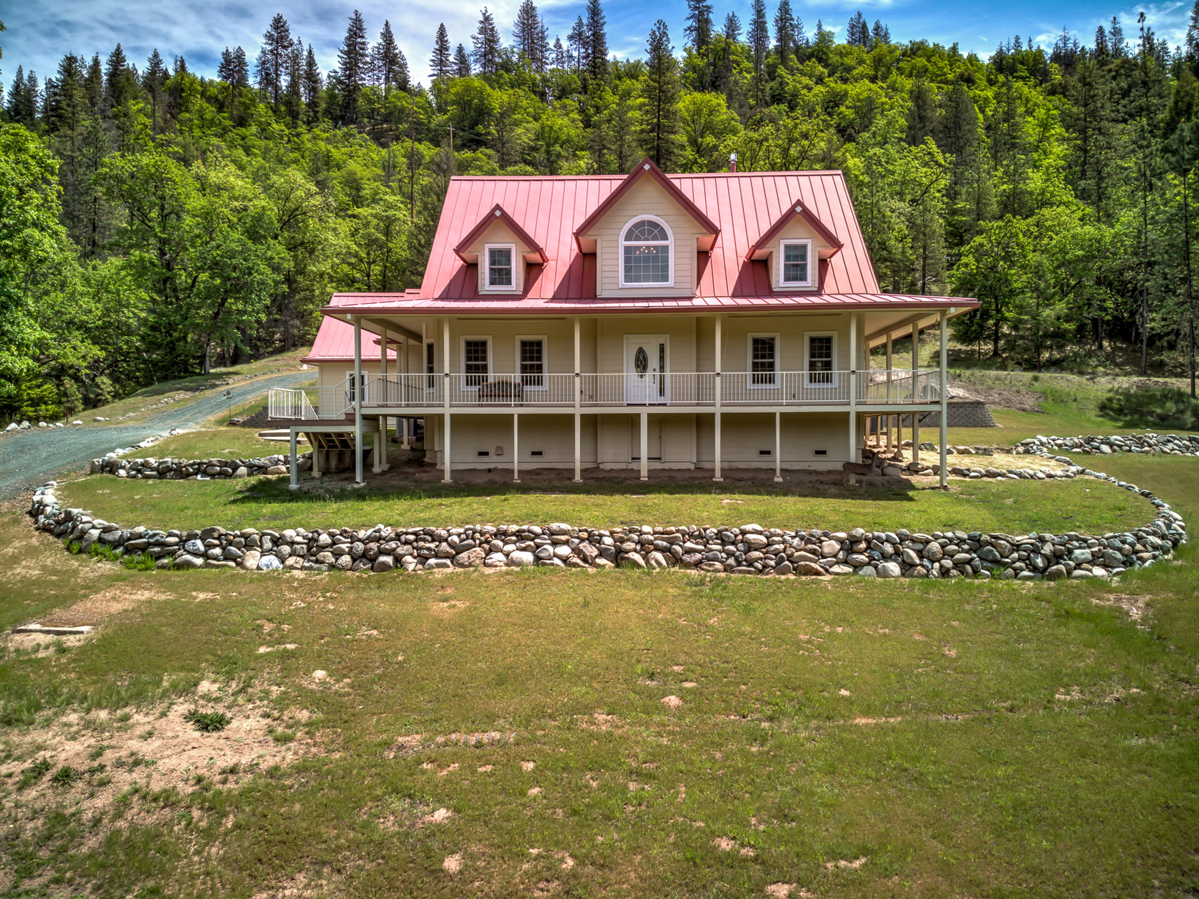 Mountain farmhouse aerial